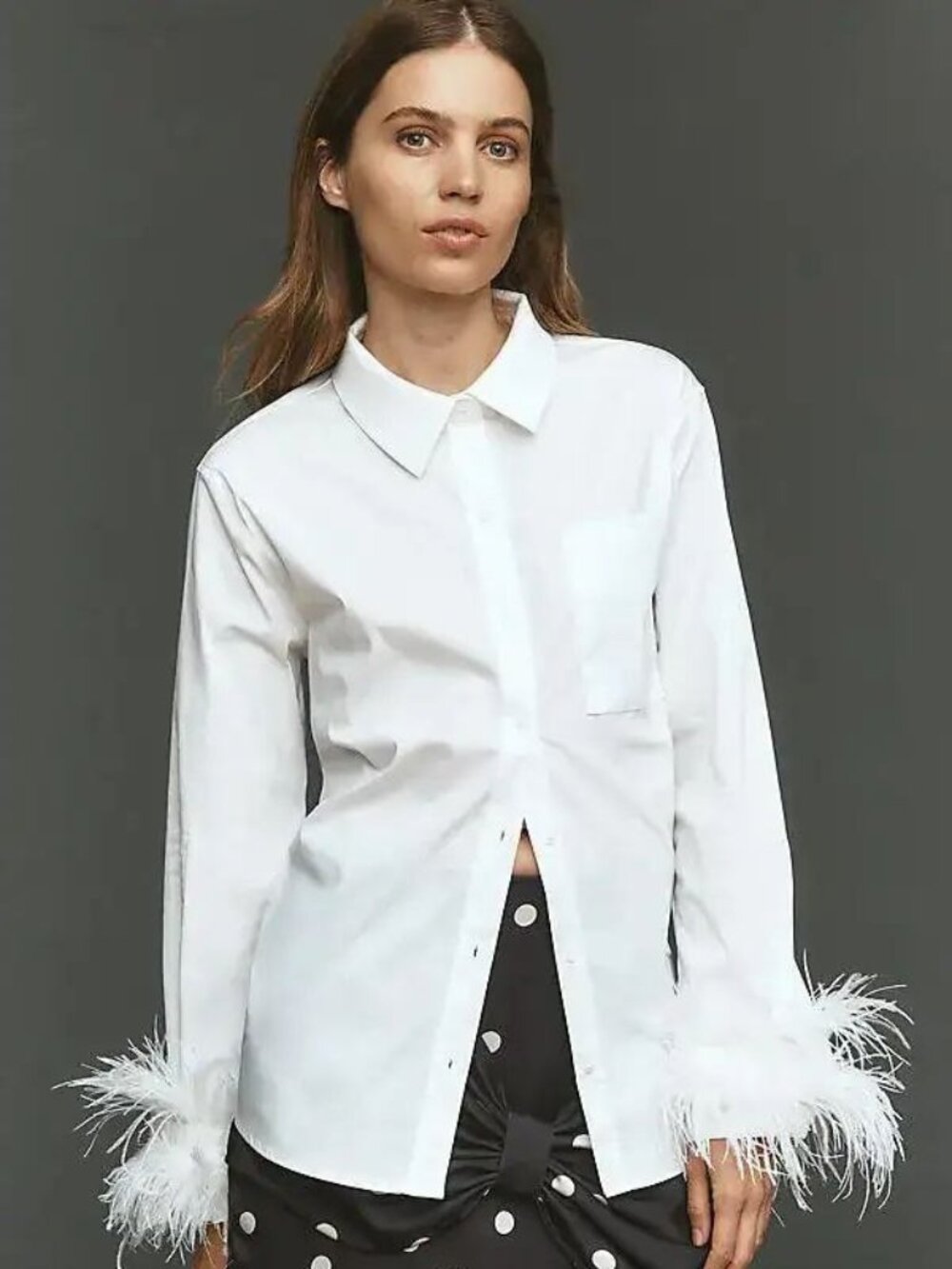 $ 110 English Factory Faux-Feather Button down Shirt White Size S